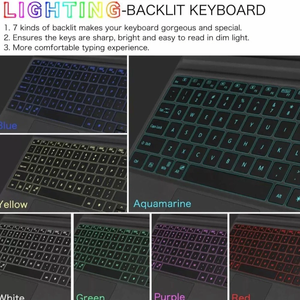 Compatible with Surface Pro 7 — Backlit Bluetooth Keyboard (Supports Pro 4/5/6/7